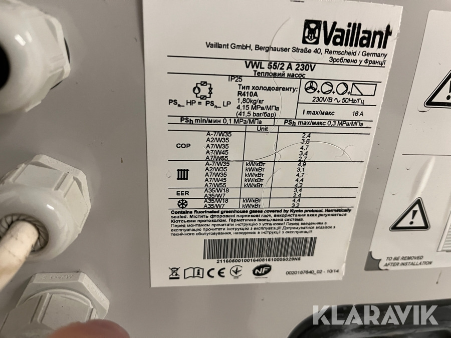 Pajisje ndërtimi Varmepumpe luft til vand VAILLANT VWL 55/2 A 230 V: foto 8